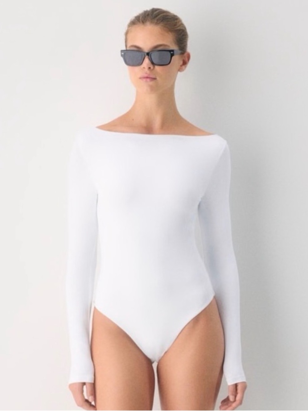 Aritzia White Long-Sleeve Boatneck Bodysuit